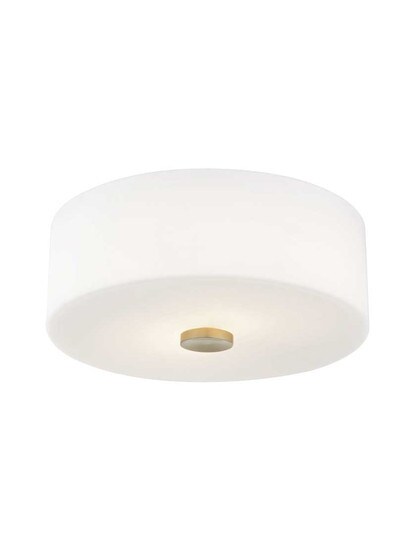 Sophie 2-Light Flush Mount in Aged Brass.